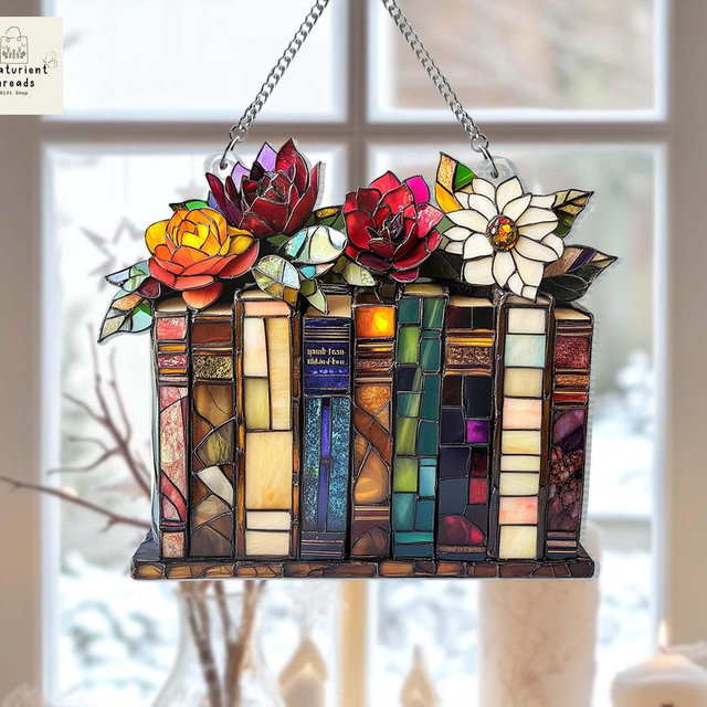 Flower Book ACRYLIC Suncatcher Ornament, Book Lover Gift, Book Club Gift, Book Lover, Book Reader Gifts, Book Club Ornament, Bookish Library