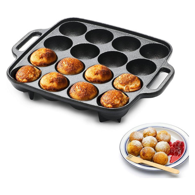 COMMERCIAL CHEF Cast Iron Cookware Aebleskiver Pan with 16 Cake Pop Mold Openings