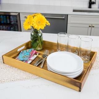 Acacia Serving Tray with Cutout Handle