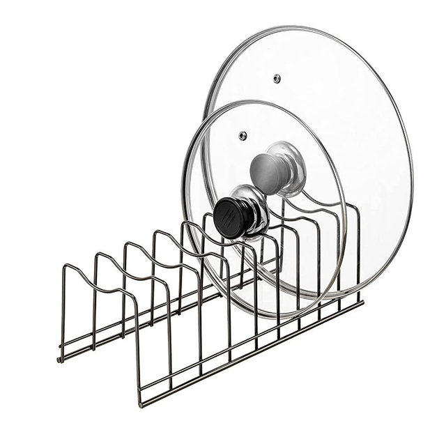 Pot Lid Holder Organizer, Kitchen Countertop Storage Rack Cutting Boards, Bakeware, Pots & Pans, Serving Trays, Reusable Containers in Cabinet Pantry , Stainless Steel
