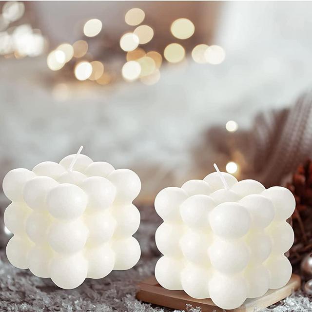 2 Pcs Bubble Candle Bubble Candles Color White Home Decoration Bright Candle Trendy Candles Handmade Cube Candle for Bedroom Bathroom Decorations Aesthetic Abstract Decor Set
