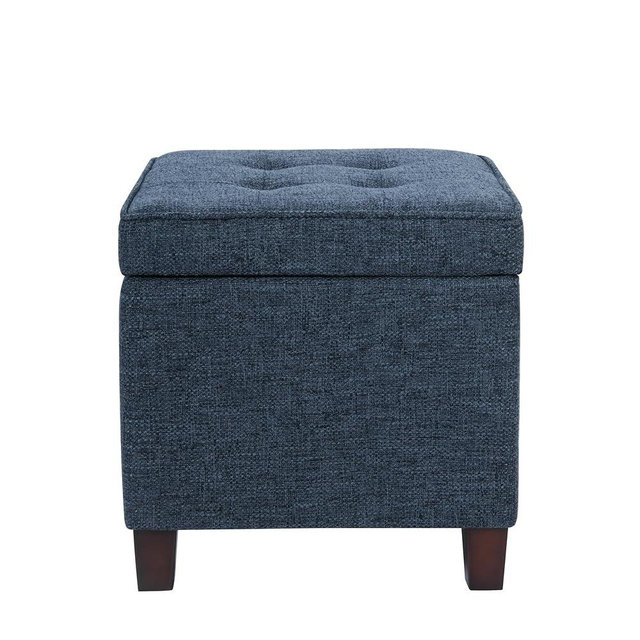 HomePop Square Tufted Storage Ottoman - Textured Navy, Small