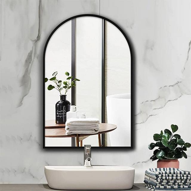 OGCAU Wall Mounted Mirror, Wall Mirror for Bathroom, 26"x38" Inch Black Bathroom Mirror, Bathroom Vanity Mirror with Metal Frame, Arched Wall Mirror for Bedroom, Entryway, Living Room