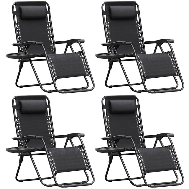 Homall Zero Gravity Chair Patio Folding Lawn Outdoor Lounge Gravity Camp Reclining Lounge Chair with Cup Holder Pillows for Poolside Backyard and Beach Set of 4 (Black)