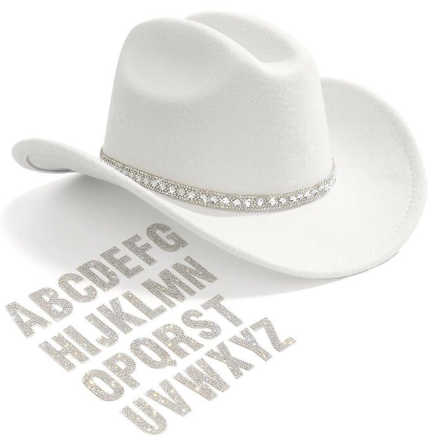 AW BRIDAL Cowboy Hat for Women Men with Rhinestones, DIY Cowgirl Gifts for Wedding Engagement Bachelorette and Western Party