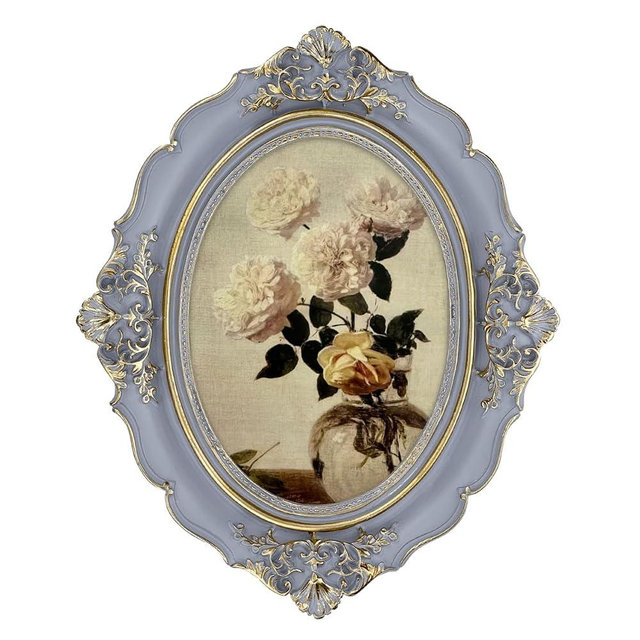 Daimix Oval Picture Frame, 5x7 Vintage Picture Frame Light Purple, Glass Front, Antique Decor for Tabletop or Wall Hanging, Vintage Wall Art