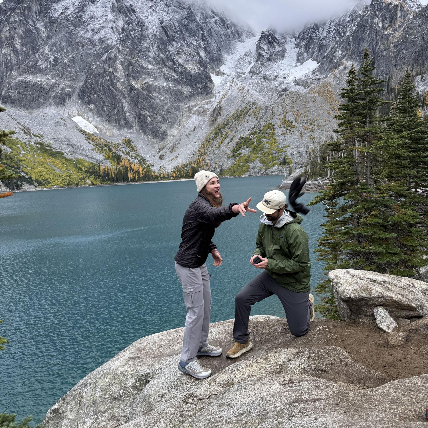 The only picture capturing the proposal is Kath realizing what is happening and the gloves had to go