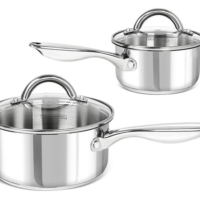 MICHELANGELO Saucepan Set 4pc, 18/10 Stainless Steel Sauce Pan with Lid, Tri-Ply Bottom Sauce Pot Set, Nonstick Saucepan, Dishwasher Safe, 1QT & 2QT
