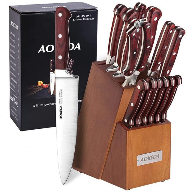 Wanbasion Blue Professional Kitchen Knife Chef Set, Stainless Steel, Dishwasher Safe with Sheathes