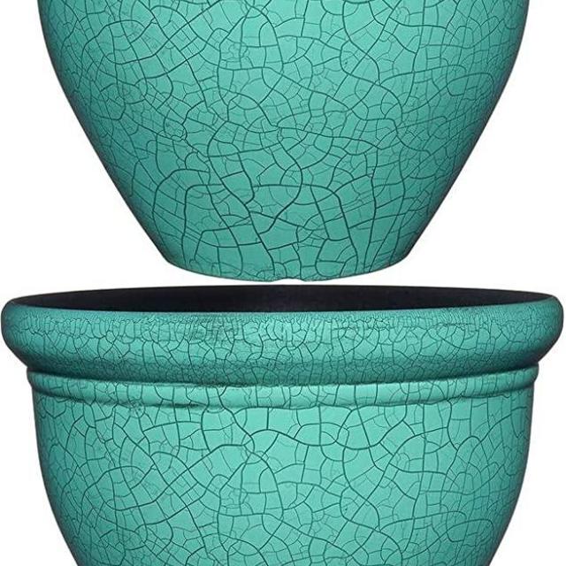 Classic Home and Garden 710D-558R 10" Snap Pot Planter, Round, Teal Crackle - 2 Pack