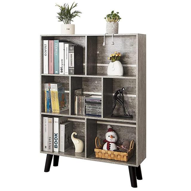 LEYAOYAO Bookshelf Cube Storage Organizer,3 Tier Bookcase with Legs,Modern Wood Open Shelf,Dirty Grey Bookshelves,Free Standing Display Short Book Shelves for Small Space,Bedroom,Living Room,Office