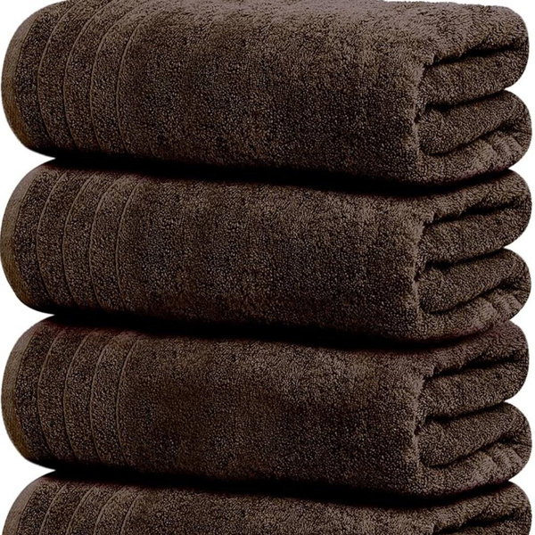 Tens Towels Pack of 4 Extra Large Bath Towels 30 x 60 Inches, 100% Cotton, Larger & Lighter Weight, Quicker to Dry, Super Soft and Absorbent, Perfect for Bathroom, Brown