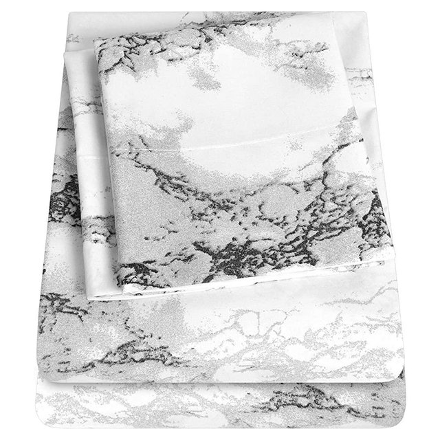 1500 Supreme Collection Extra Soft Marble Print 4-Piece Sheet Set- Luxury Bed Sheets Set with Deep Pocket Wrinkle Free Hypoallergenic Bedding, Queen Size