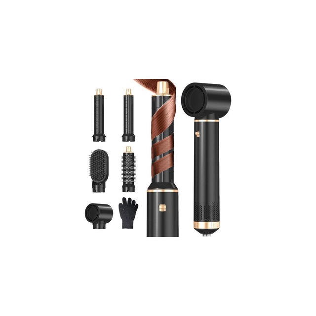 Dryhsip 5-in-1 Hot Air Styler, Curling & Straightening Brush, Negative Ion, 3 Heat Settings, Black