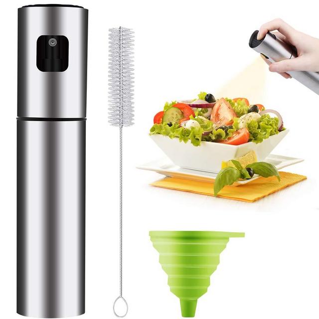 AriTan Olive Oil Sprayer Dispenser for Cooking(100ML), Stainless Steel Bottle with Bottle Brush and oil Funnel for BBQ, Making Salad, Cooking, Baking, Roasting, Grilling