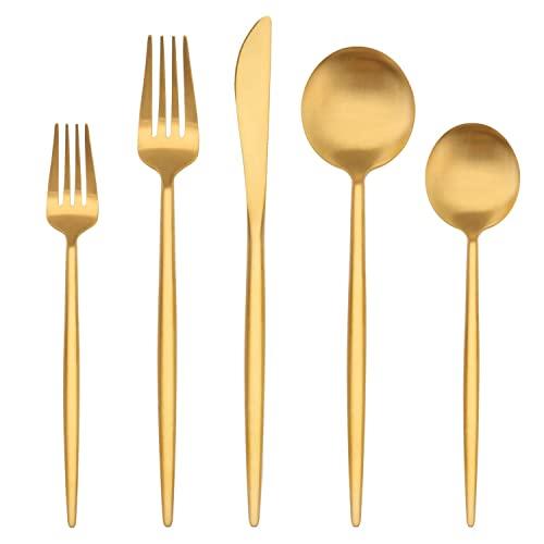 Matte Gold Silverware Set,BEGEEL 20-piece Flatware Set for 4,Premium Stainless Steel Satin Finish Eating Utensil Cutlery Sets,Include Knife/Fork/Spoon,Dishwasher Safe