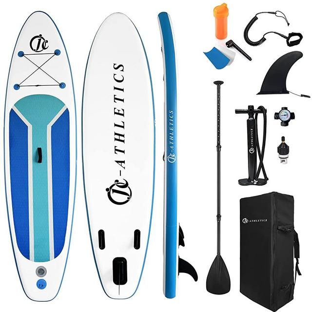 JC-ATHLETICS Inflatable Stand Up Paddle Board (6 Inches Thick), ISUP Package W/Premium SUP Accessories & Backpack, Non-Slip Deck,Fins, Adjustable Paddle, Leash, Hand Pump,Standing Boat for Youth & Adult