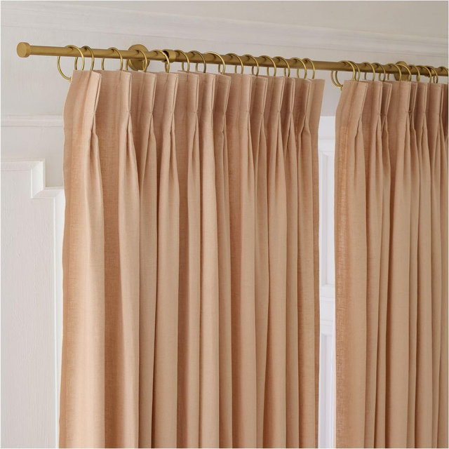 Pleated European Flax Linen Curtain, 48x84, Sandalwood