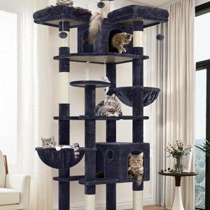 Globlazer Cat Trees and Towers for Multiple Adult Cats, 82-inch XXL Tall Cat Tree Tower for Indoor Cats with Scratching Post, 3 Perches, 2 Condos, 2 Hanging Baskets, F82, Dark Grey