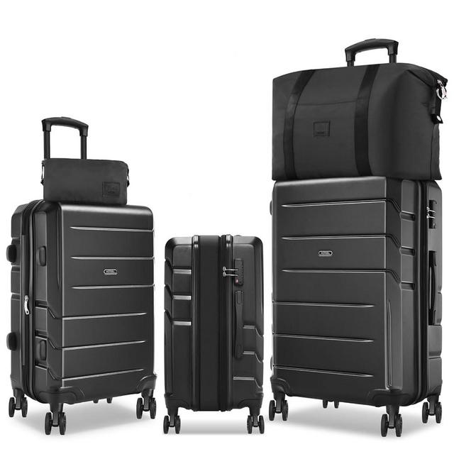 Hoteel Luggage Sets 5 Piece, 4-Yr Warranty, PC+ABS Hard Shell Expandable Suitcases with Wheels, TSA Aproved Lock and Carry on Bags, Travel Suit Case Set for Men and Women(5-Piece, Black)