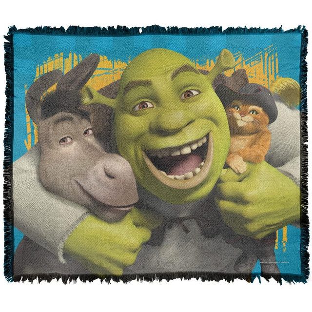 LOGOVISION Shrek Blanket, 50"x60" Shrek and Friends Woven Tapestry Cotton Blend Fringed Throw Blanket