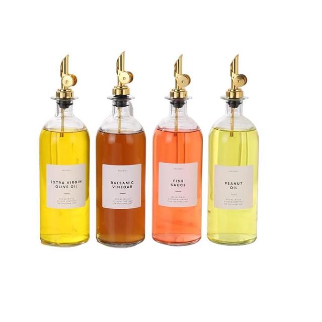 Molimoli Oil and Vinegar Dispenser with Metal Pour Spout, Weighted Pourer, Glass Bottle Dispenser for Kitchen, Olive Oil Cruet, Glass Olive Oil Bottle | 500ml, Set of 4