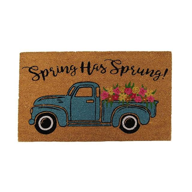 Elrene Home Fashions Farmhouse Living Spring Has Sprung Farm Truck Outdoor Coir Doormat for Entryway/Front Door/Porch, 18"x30" Mat