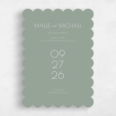 Green Scalloped Wedding Invitation - Fountaine Portrait