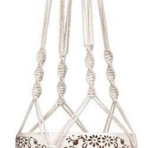 Mkono Macrame Plant Hanger Indoor Outdoor Hanging Planter Basket Cotton Rope 4 Legs 41 Inch