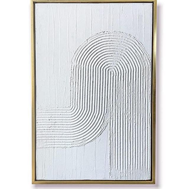 TheNamiCollection Framed plaster wall art - white textured 3D painting with gold frame | Aesthetic wall art decor for the modern, boho home | A white textured arch canvas perfect for any room decor
