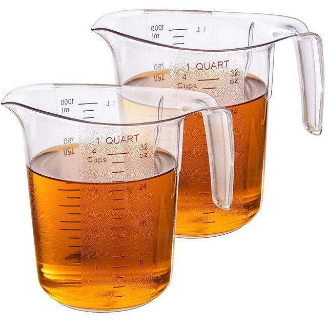 DaYammi Measuring Cups 2-Piece, Unbreakable Food-Grade Plastic Measuring Cup for Dishwasher, 4-Cup Nesting Liquid Measuring Cups for Prepping, Baking, Cooking, Readable Markings, Clear