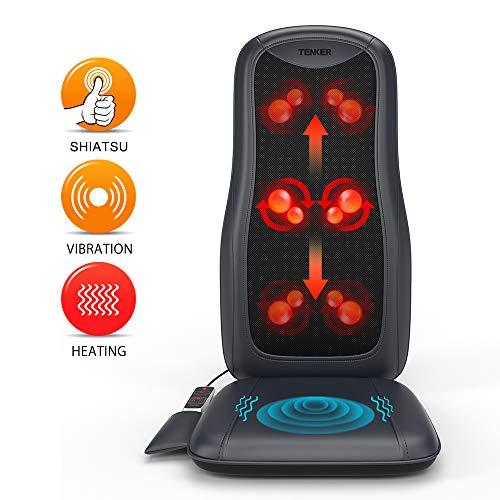 TENKER Shiatsu Back Massage Seat Cushion with Soothing Heat Function - Deep kneading massage nodes with 3 modes - For Home, Office and Car - With 2 years Warranty.