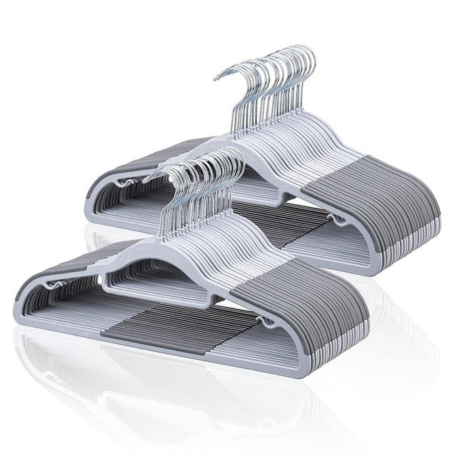 Tonswachic Heavy Duty Plastic Hangers 50 Pack, Non-Slip, Space-Saving Design - 0.2 Inches Slim, Plastic Clothes Hangers for Shirts, Pants & Wet/Dry Garments, Light and Dark Gray