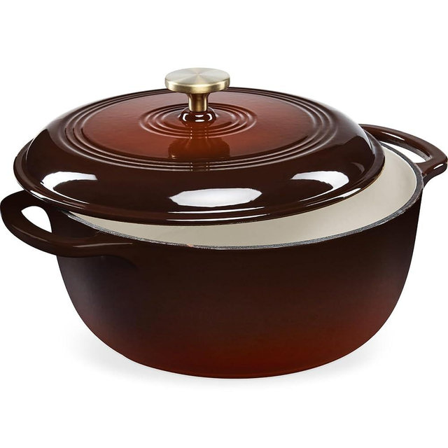 Best Choice Products 7.5 Quart Enamel Cast-Iron Round Dutch Oven, Family Style Heavy-Duty Pre-Seasoned Cookware for Home, Kitchen, Dining Room, Oven Safe w/Lid, Dual Handles - Chocolate Ganache