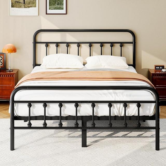 zunatu King Size Metal Platform Bed Frame/Victorian Style Headboard and Footboard/Steel Slat Support/Easy Assembly/No Box Spring Needed/Underbed Storage/Noise Free/Black