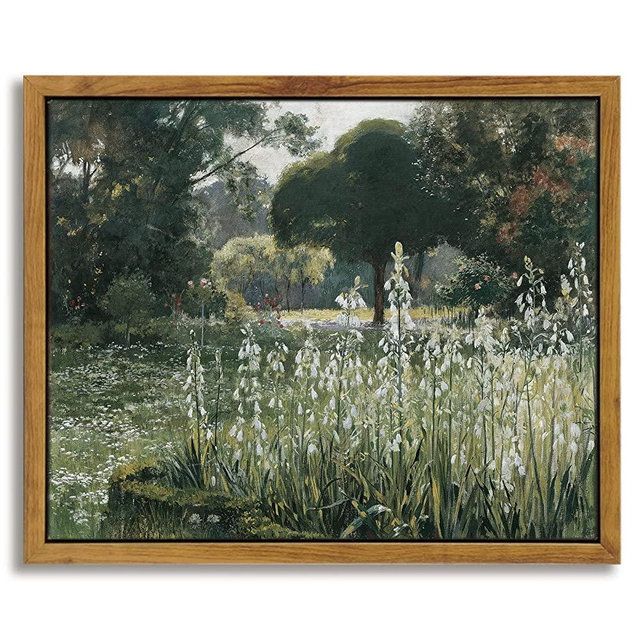 InSimSea Framed Canvas Wall Art Room Eclectic Decor, Meadow with Flowers Painting Wall Art Prints, Classical Scenery Home Office Living Room Bathroom Wall Decor Home Decor (8x10in/20x25cm)
