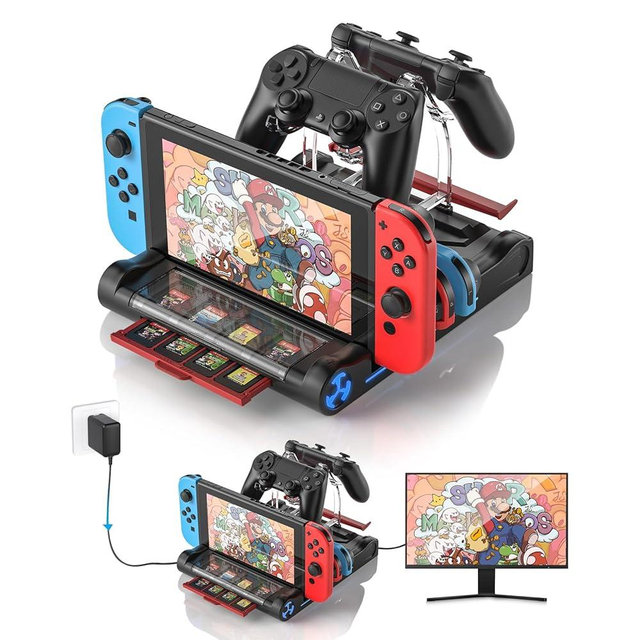 Switch TV Docking Station for Nintendo Switch/Switch OLED,Support with 4K/1080P HDMI,Switch Dock for Joycon Controller with 5 Light Mode,8 Game Slots