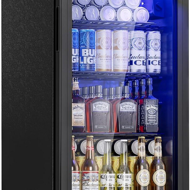Tehanld Beverage Refrigerator Cooler - 128 Can Drink Beer Fridge, Wine Soda Cooler, Mini Fridge Glass Door Front for/Home/Office/Bar, Small Refrigerator with Shelves/Light/Wheels