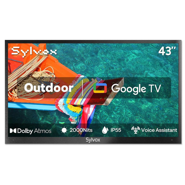 SYLVOX 43" Outdoor TV, 2000 Nits Full Sun Outdoor TV for Outdoor Living Spaces, 4K UHD HDR10, IP56 Weatherproof, Upgraded Matte Anti‑Glare Screen, Dolby Atmos, Smart Google TV, Pool Pro 3.0+ Series