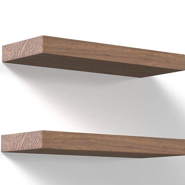 Floating Shelves Wall Mounted 17-Inch - Thick Handmade Set of Dark Brown Wooden Shelf, Natural Rustic Farmhouse Acacia Hard Wood, Solid Shelving for Kitchen, Bathroom, Bedroom Decor - 2 Pack