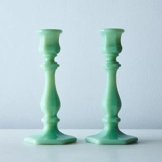 Mosser Jadeite Glass Candlesticks (Set of 2)