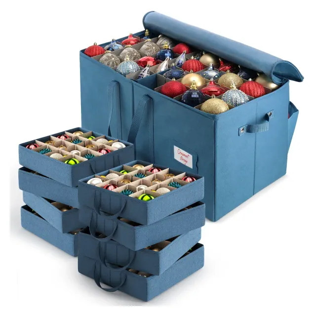 Hearth & Harbor Christmas Ornament Storage Box With 8 Inner Trays, Non-Woven Ornament Storage Container For 128 Holiday Ornaments or Decorations