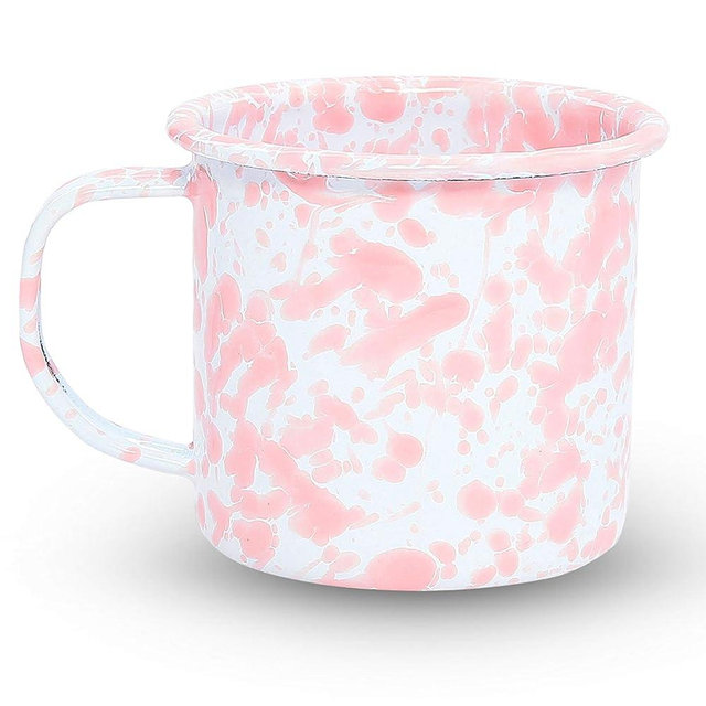 Crow Canyon Home Enamelware Mug, 12 Ounce, Pink/White Splatter (Single)