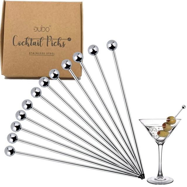Cocktail Picks Stainless Steel Toothpicks - (12 Pack / 4 Inch) Martini Picks Reusable Fancy Metal Drink Skewers Garnish Sticks for Martini Olives Appetizers Bloody Mary Brandied