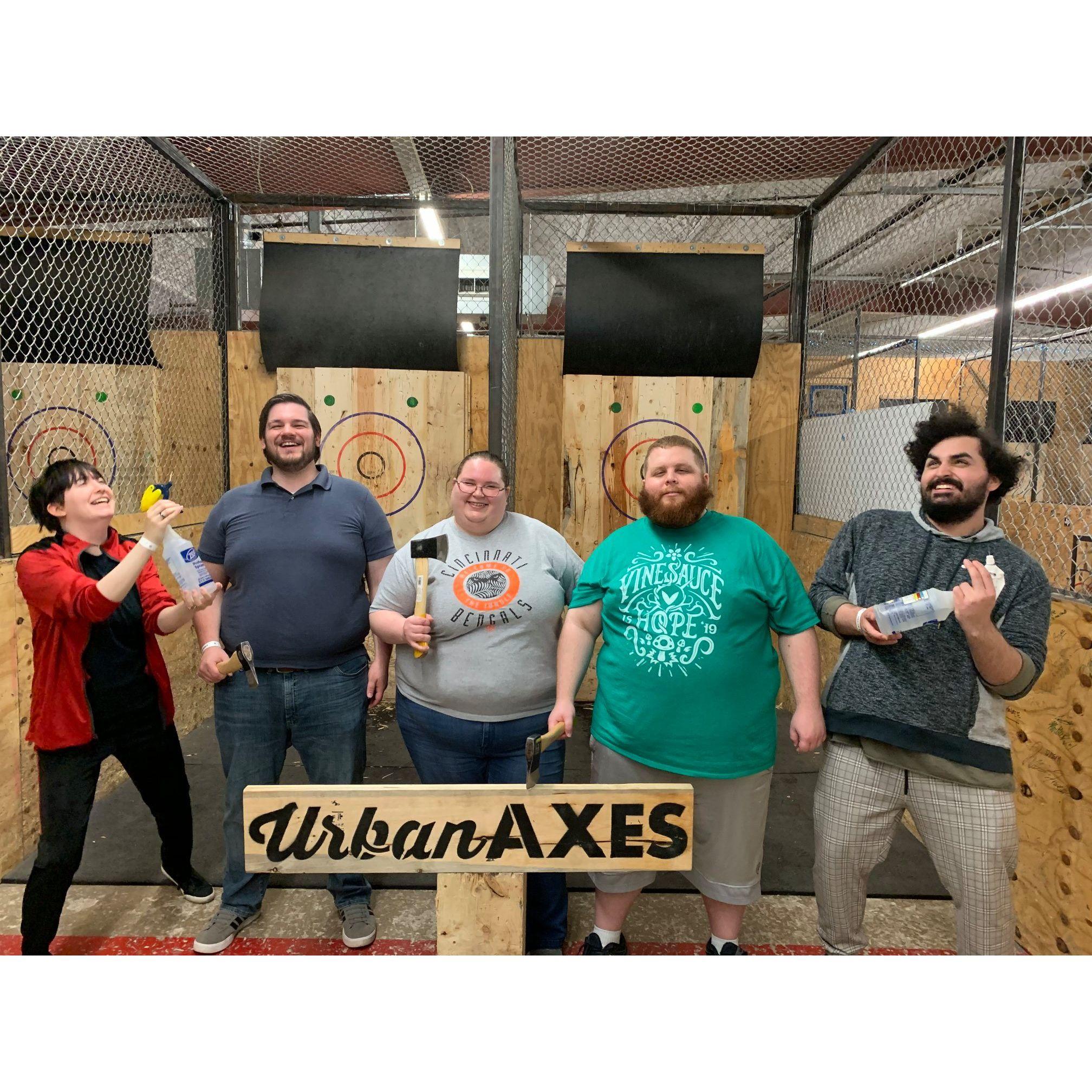 Throwing axes for Nicole's birthday.