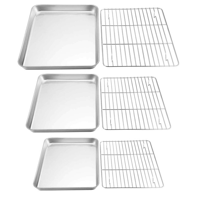 TeamFar Baking Sheet with Rack Set, Stainless Steel Cookie Sheet Baking Pans with Cooling Rack, Non Toxic Healthy, Rust Free Heavy Duty, Mirror Finish Easy Clean, Dishwasher Safe - 6 Pieces