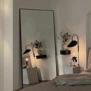 Vertell Oversize Rectangle Full Length Metal Mirror for GYM/ Bedroom with Stand - Matte Black, 71" x 32"