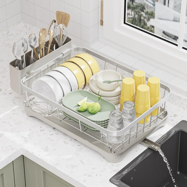 LIYI Drying Rack Tableware,Stainless Steel Drying Rack,304 Stainless Steel Drainage Material,Plastic Drainage Board,Knife and Fork Box,Intelligent Drainage Structure,Grey