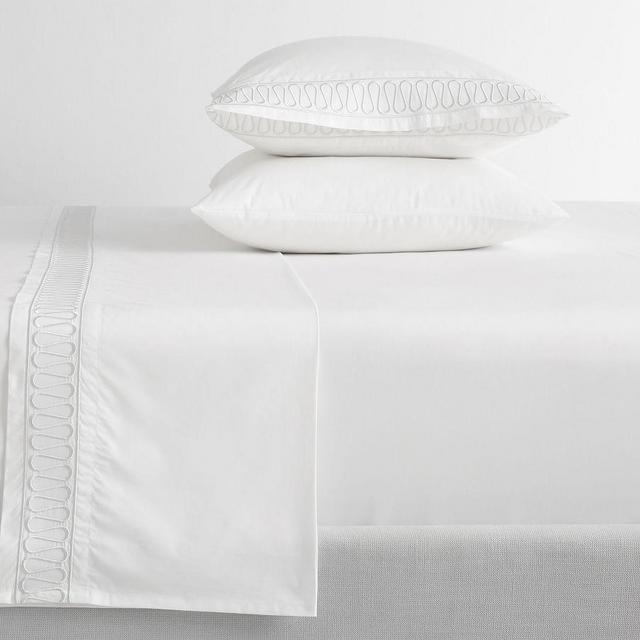 Monique Lhuillier Margaux Embroidered Organic Cotton Sheet Set, Queen, Gray
