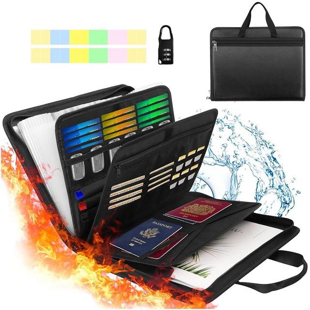 onvvippiv Accordion File Organizer Fireproof Expanding File Folder with Zipper Lock Labels 12 Pockets File Folder Storage Box for Business Documents Office Receipt Home Travel